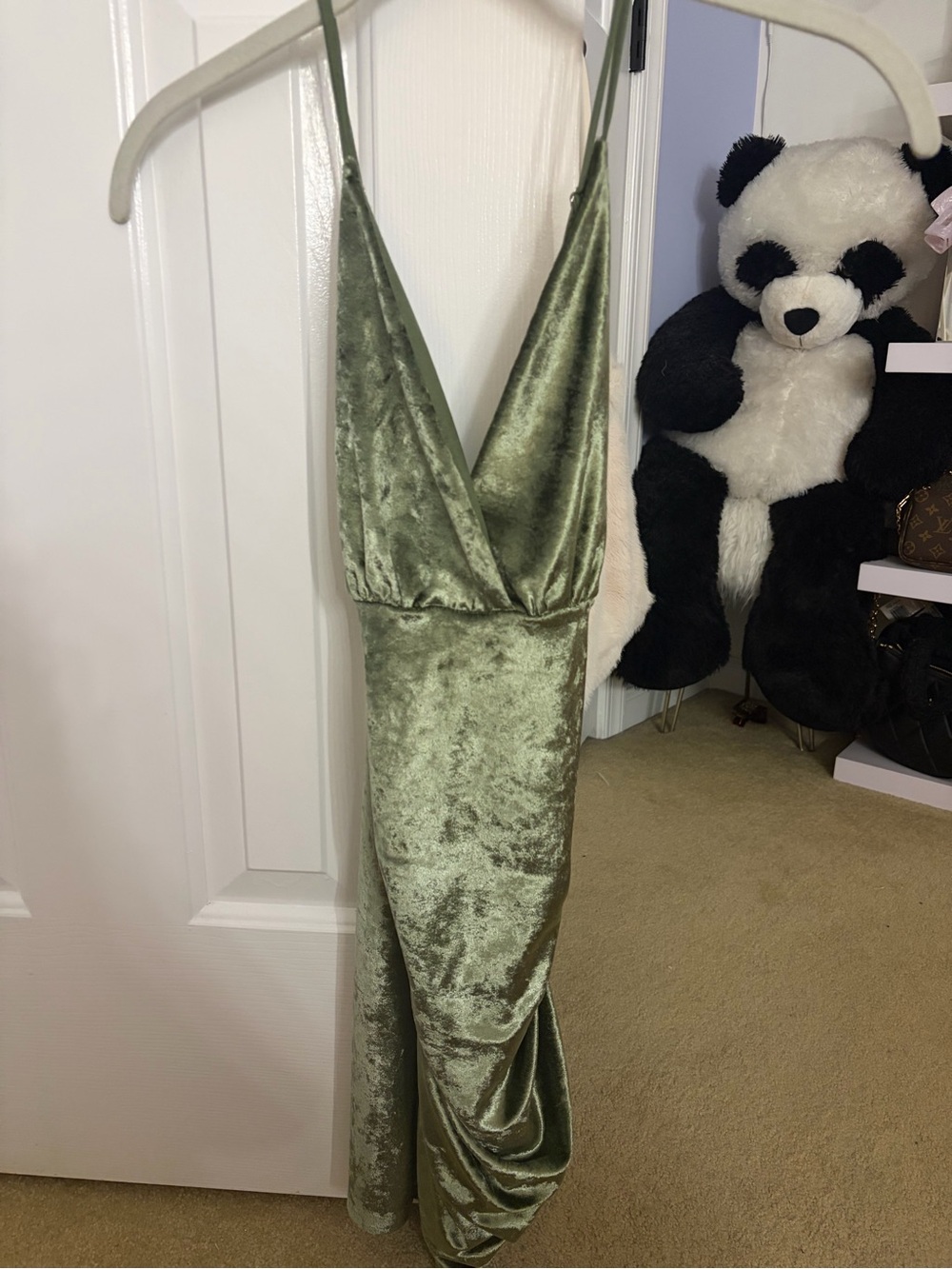 Lucy in the Sky Olive Green Velvet Spaghetti Strap Slip Dress Size XS